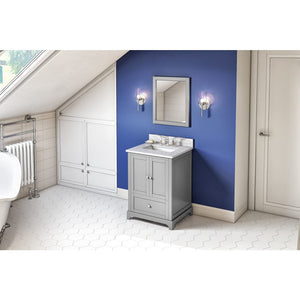Jeffrey Alexander VKITADD24GRWCR 24" Grey Addington Vanity, White Carrara Marble Vanity Top, undermount rectangle bowl