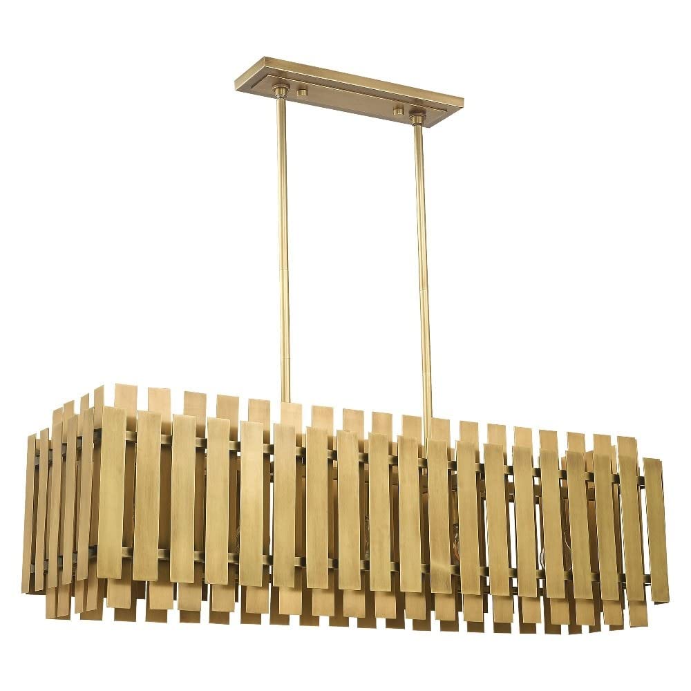 Livex Lighting 52045-08 Greenwich - Five Light Linear Chandelier, Natural Brass Finish with Natural Brass Metal Shade
