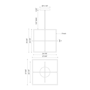 Kuzco PD16328-BN MONDRIAN 28" PENDANT BRUSHED NICKEL 130W 120VAC WITH LED DRIVER 3000K 90CRI
