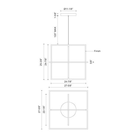 Kuzco PD16328-BN MONDRIAN 28" PENDANT BRUSHED NICKEL 130W 120VAC WITH LED DRIVER 3000K 90CRI