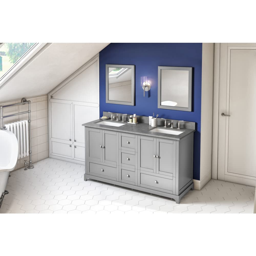 Jeffrey Alexander VKITADD60GRSGR 60" Grey Addington Vanity, double bowl, Steel Grey Cultured Marble Vanity Top, two undermount rectangle bowls