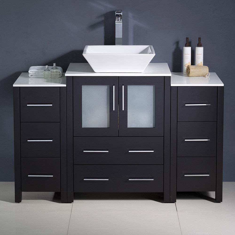 Fresca FCB62-122412ES-CWH-V Fresca Torino 48" Espresso Modern Bathroom Cabinets w/ Top & Vessel Sink