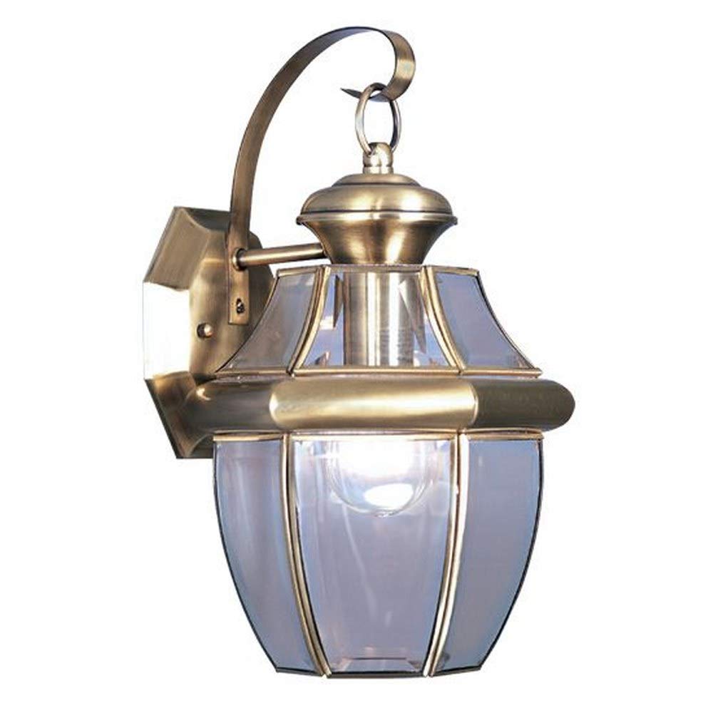 Livex Lighting 2151-01 Monterey 1 Light Outdoor Antique Brass Finish Solid Brass Wall Lantern with Clear Beveled Glass