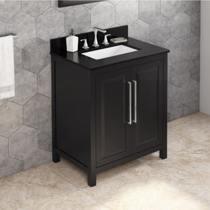 Jeffrey Alexander VKITCAD30BKBGR 30" Black Cade Vanity, Black Granite Vanity Top, undermount rectangle bowl