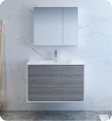 Fresca FVN9236HA Fresca Catania 36" Glossy Ash Gray Wall Hung Modern Bathroom Vanity w/ Medicine Cabinet
