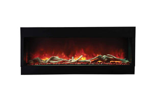 Amantii 60-TRV-SLIM Trv View Slim Smart Electric - 60" Indoor / Outdoor WiFi Enabled 3 Sided Fireplace Featuring a depth of 10 5/8", MultiFunction Remote Control, Multi Speed Flame Motor, and a 10 piece Birch Log Set