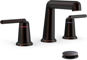 ORB-BF-3H-POP-2H-8W Oil Rubbed Bronze Bathroom Faucet 3 Hole, Bathroom Sink Faucet with Pop-up Drain and Flexible Hoses, 2 Handle 8 inch Widespread Bathroom Faucet for Vanity, RV, Bath