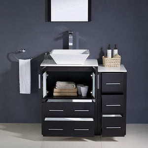 Fresca FVN62-2412GR-VSL Fresca Torino 36" Gray Modern Bathroom Vanity w/ Side Cabinet & Vessel Sink