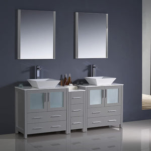 Fresca FVN62-301230GR-VSL Fresca Torino 72" Gray Modern Double Sink Bathroom Vanity w/ Side Cabinet & Vessel Sinks