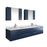 Fresca FVN6172RBL-UNS-D Fresca Lucera 72" Royal Blue Wall Hung Double Undermount Sink Modern Bathroom Vanity w/ Medicine Cabinets