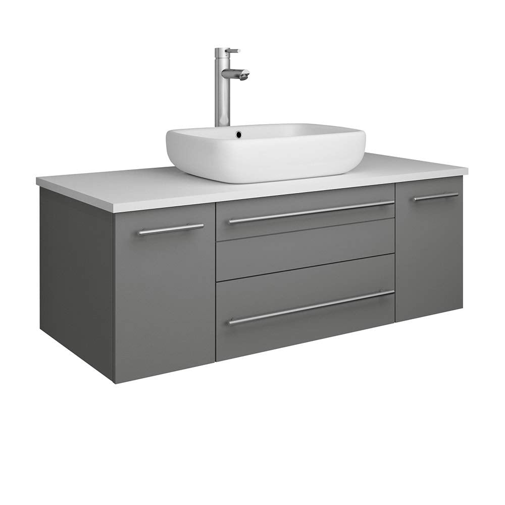 Fresca FCB6142GR-VSL-CWH-V Fresca Lucera 42" Gray Wall Hung Modern Bathroom Cabinet w/ Top & Vessel Sink