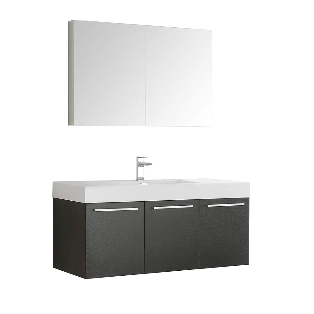 Fresca FVN8092BW Fresca Vista 48" Black Wall Hung Modern Bathroom Vanity w/ Medicine Cabinet