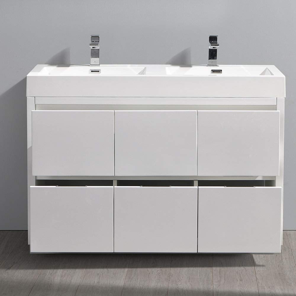 Fresca FCB8448WH-D-I Fresca Valencia 48" Glossy White Free Standing Double Sink Modern Bathroom Vanity