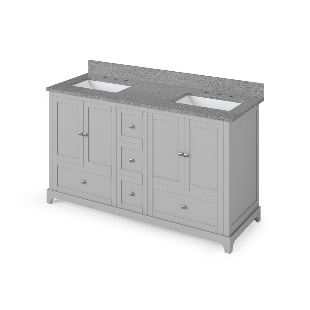 Jeffrey Alexander VKITADD60GRSGR 60" Grey Addington Vanity, double bowl, Steel Grey Cultured Marble Vanity Top, two undermount rectangle bowls