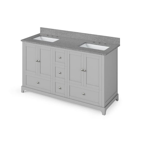 Jeffrey Alexander VKITADD60GRSGR 60" Grey Addington Vanity, double bowl, Steel Grey Cultured Marble Vanity Top, two undermount rectangle bowls