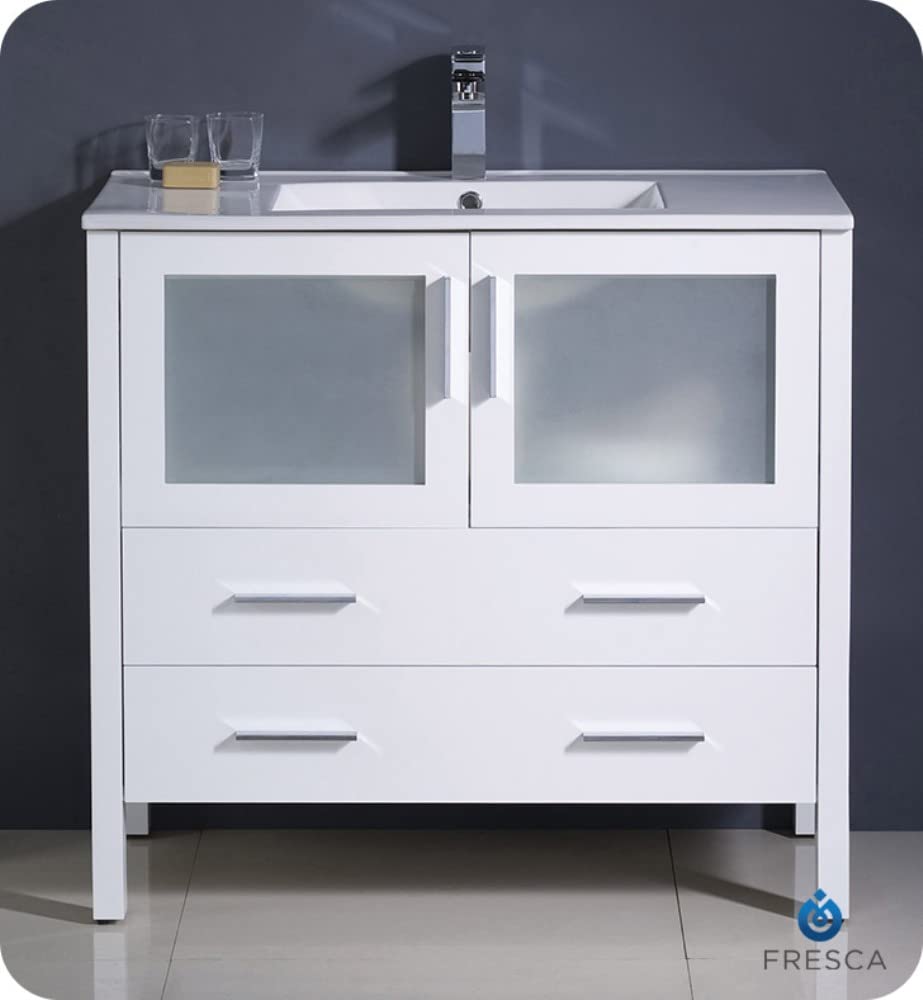 Fresca FCB6236WH-I Fresca Torino 36" White Modern Bathroom Cabinet w/ Integrated Sink