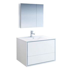 Fresca FVN9236WH Fresca Catania 36" Glossy White Wall Hung Modern Bathroom Vanity w/ Medicine Cabinet