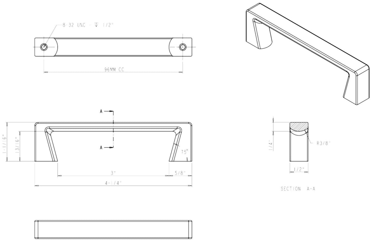 Jeffrey Alexander 177-96DBAC 96 mm Center-to-Center Brushed Oil Rubbed Bronze Square Boswell Cabinet Pull