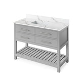 Jeffrey Alexander VKITWAV48GRCQR 48" Grey Wavecrest Vanity, Calacatta Vienna Quartz Vanity Top, undermount rectangle bowl