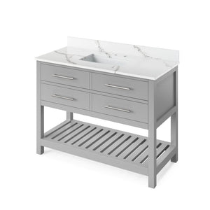 Jeffrey Alexander VKITWAV48GRCQR 48" Grey Wavecrest Vanity, Calacatta Vienna Quartz Vanity Top, undermount rectangle bowl