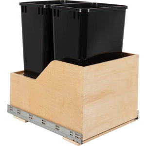 Hardware Resources CAN-WBMD5018B Double 50 Quart Wood Bottom-Mount Soft-Close Trashcan Rollout for Hinged Doors, Includes Two Black Cans