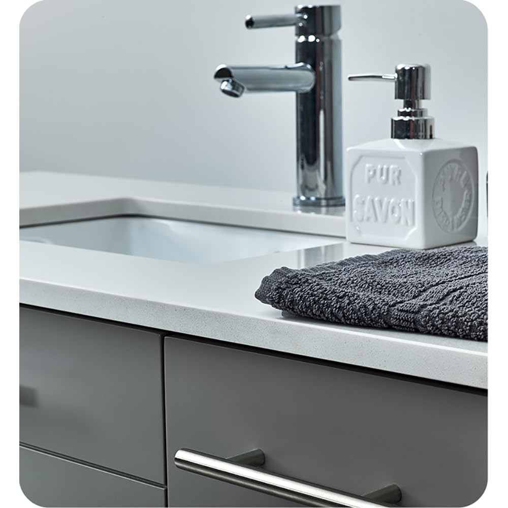 Fresca FCB6136GR-UNS-L-CWH-U Fresca Lucera 36" Gray Wall Hung Modern Bathroom Cabinet w/ Top & Undermount Sink - Left Version