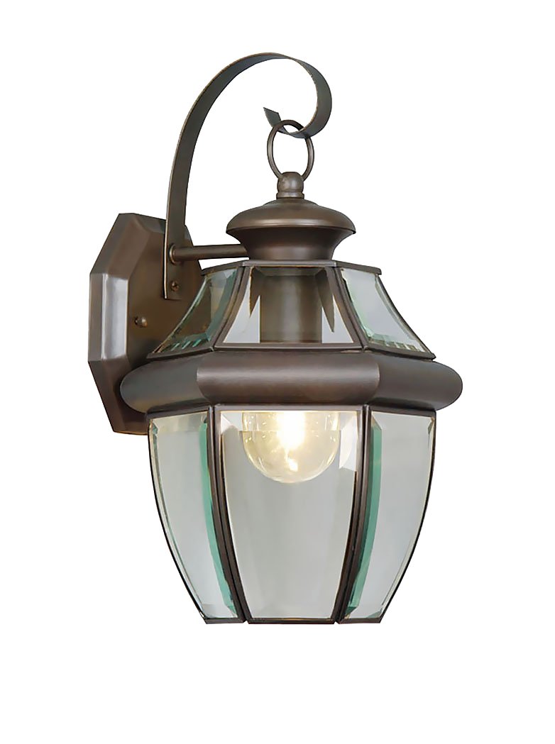 Livex Lighting 2151-07 Monterey 1 Light Outdoor Bronze Finish Solid Brass Wall Lantern with Clear Beveled Glass