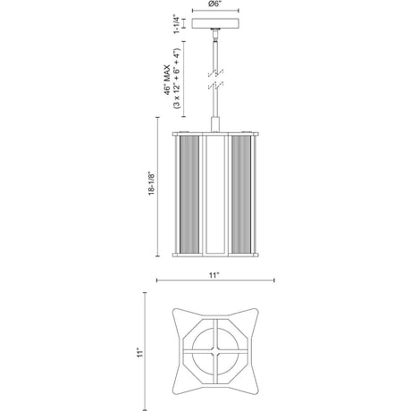 Alora PD339415PNCR SABRE 11" PD POLISHED NICKEL CLEAR RIBBED GLASS  30W LED 90 2700K DC LED