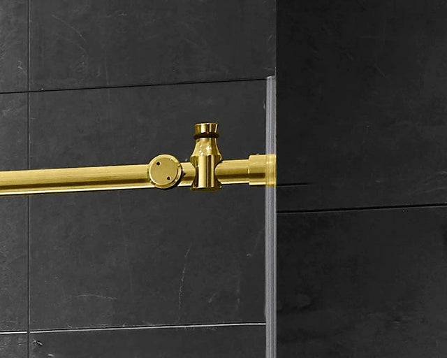 Elegant 48''×76'' Frameless Shower Door, Frameless Single Sliding Shower Door, 3/8”(10mm) Clear Tempered Glass, Stainless Steel Hardware with Towel Bar, in Polished Gold Finish