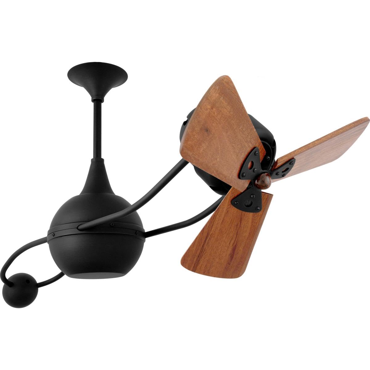 Matthews Fan B2K-BK-WD Brisa 360° counterweight rotational ceiling fan in Matte Black finish with solid sustainable mahogany wood blades.