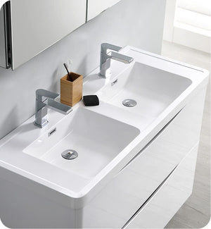 Fresca FVN9148WH-D Fresca Tuscany 48" Glossy White Free Standing Double Sink Modern Bathroom Vanity w/ Medicine Cabinet