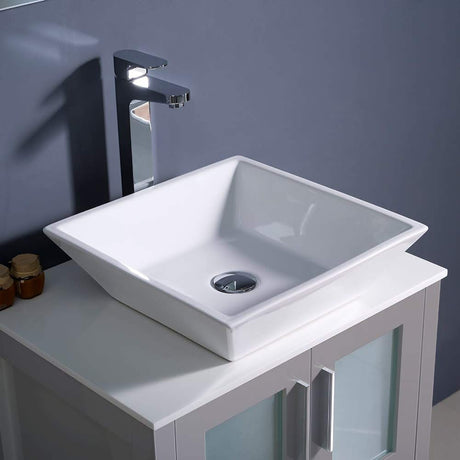 Fresca FCB6224WH-CWH-V Fresca Torino 24" White Modern Bathroom Cabinet w/ Top & Vessel Sink