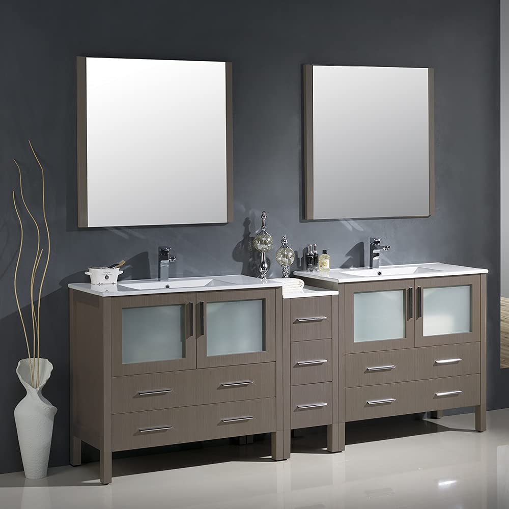 Fresca FVN62-361236GR-UNS Fresca Torino 84" Gray Modern Double Sink Bathroom Vanity w/ Side Cabinet & Integrated Sinks