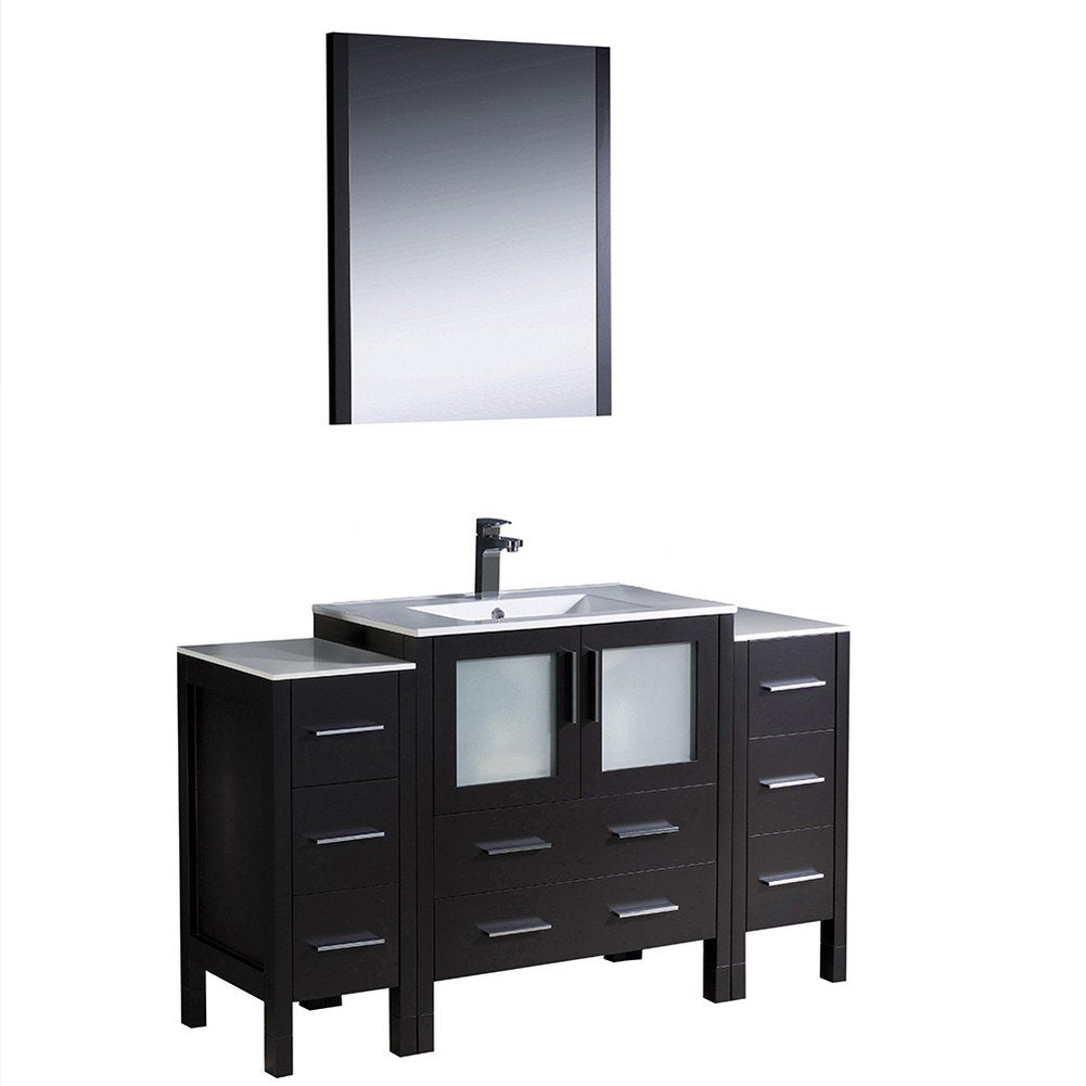 Fresca FVN62-123012ES-UNS Fresca Torino 54" Espresso Modern Bathroom Vanity w/ 2 Side Cabinets & Integrated Sink
