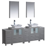 Fresca FVN62-72GR-VSL Fresca Torino 84" Gray Modern Double Sink Bathroom Vanity w/ 3 Side Cabinets & Vessel Sinks