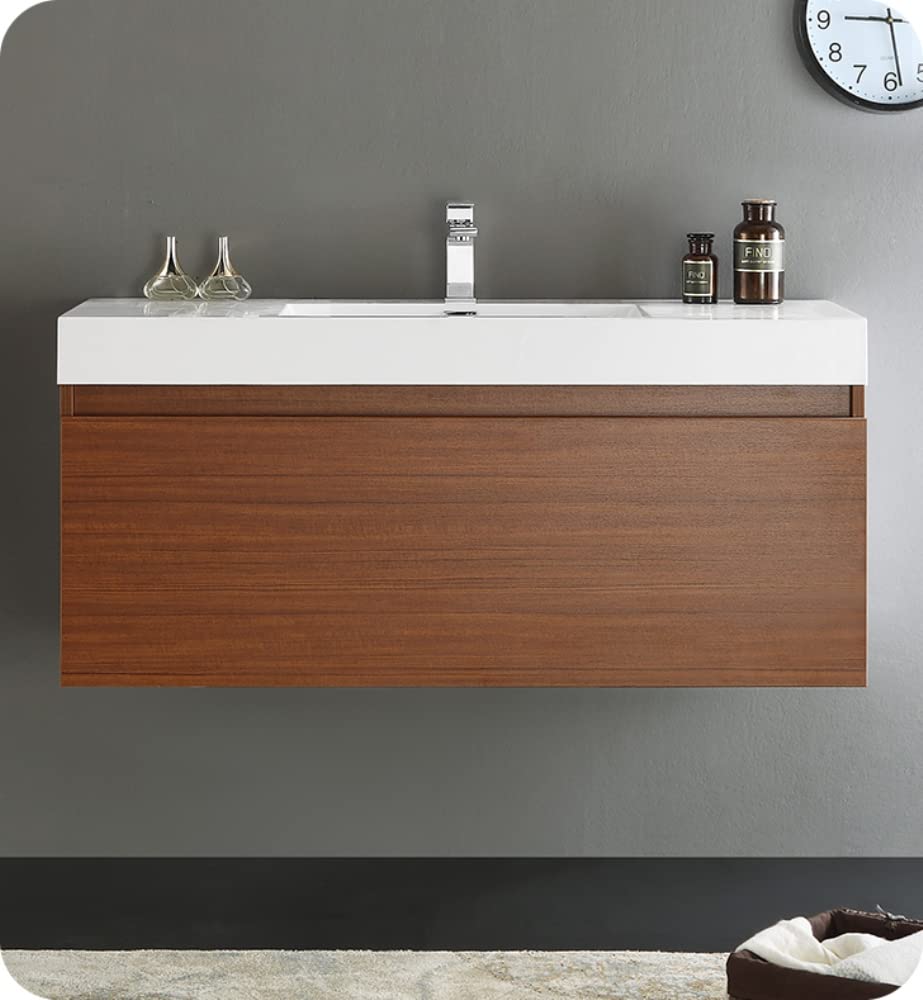 Fresca FCB8011TK Fresca Mezzo 48" Teak Wall Hung Modern Bathroom Cabinet