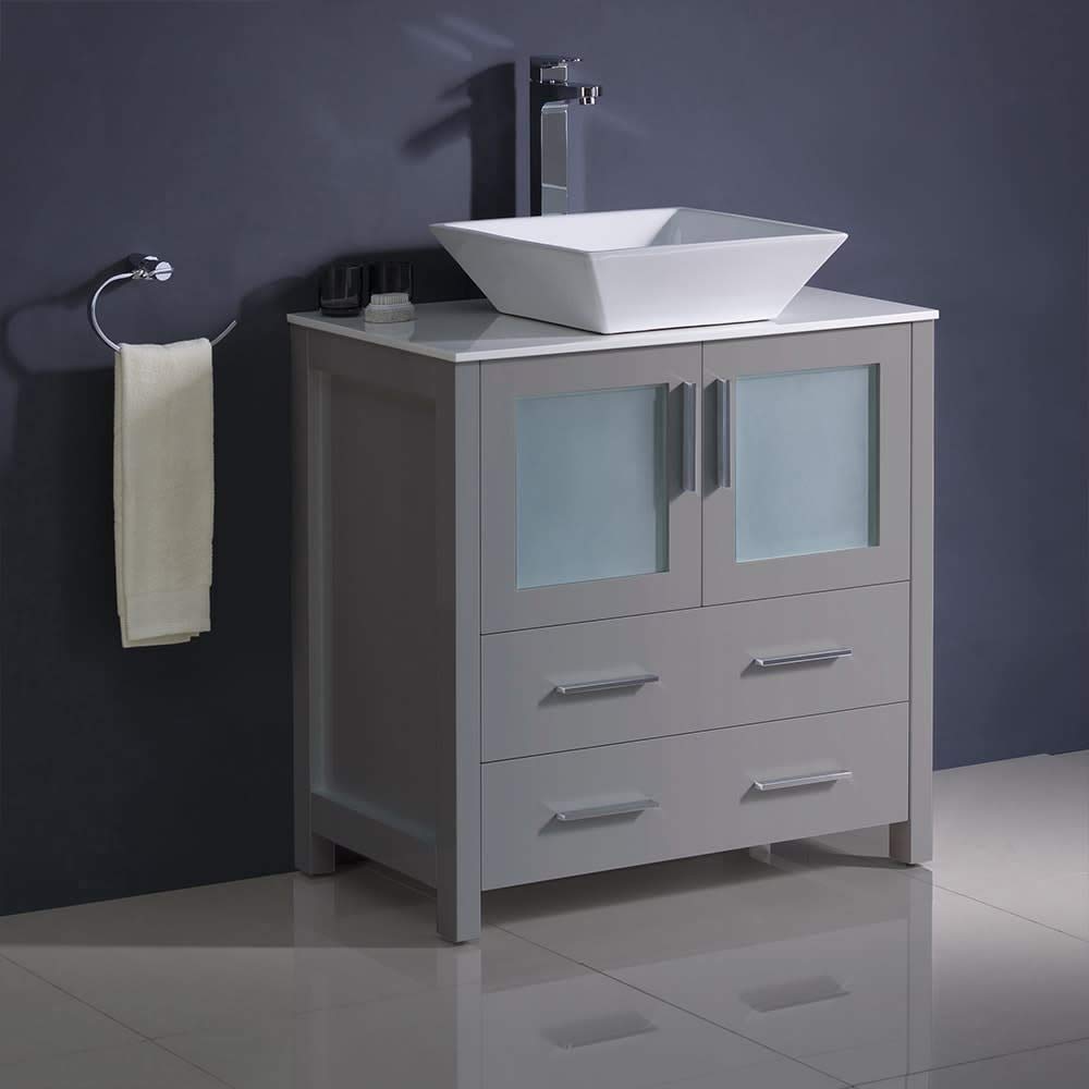 Fresca FCB6230GR-CWH-V Fresca Torino 30" Gray Modern Bathroom Cabinet w/ Top & Vessel Sink