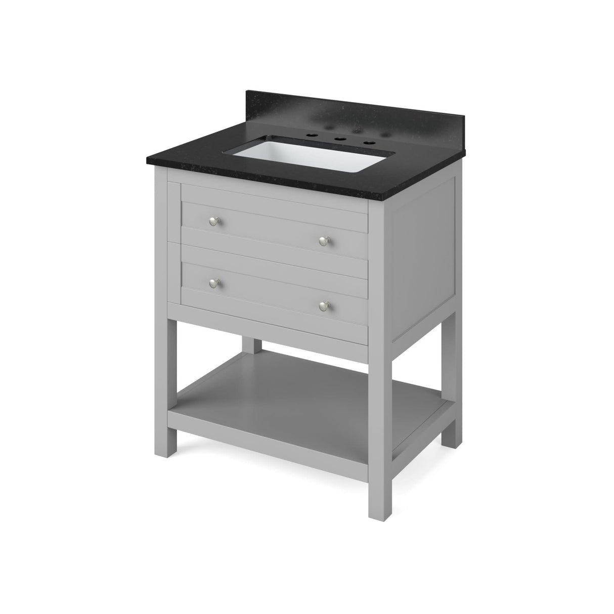 Jeffrey Alexander VKITAST30GRBGR 30" Grey Astoria Vanity, Black Granite Vanity Top, undermount rectangle bowl