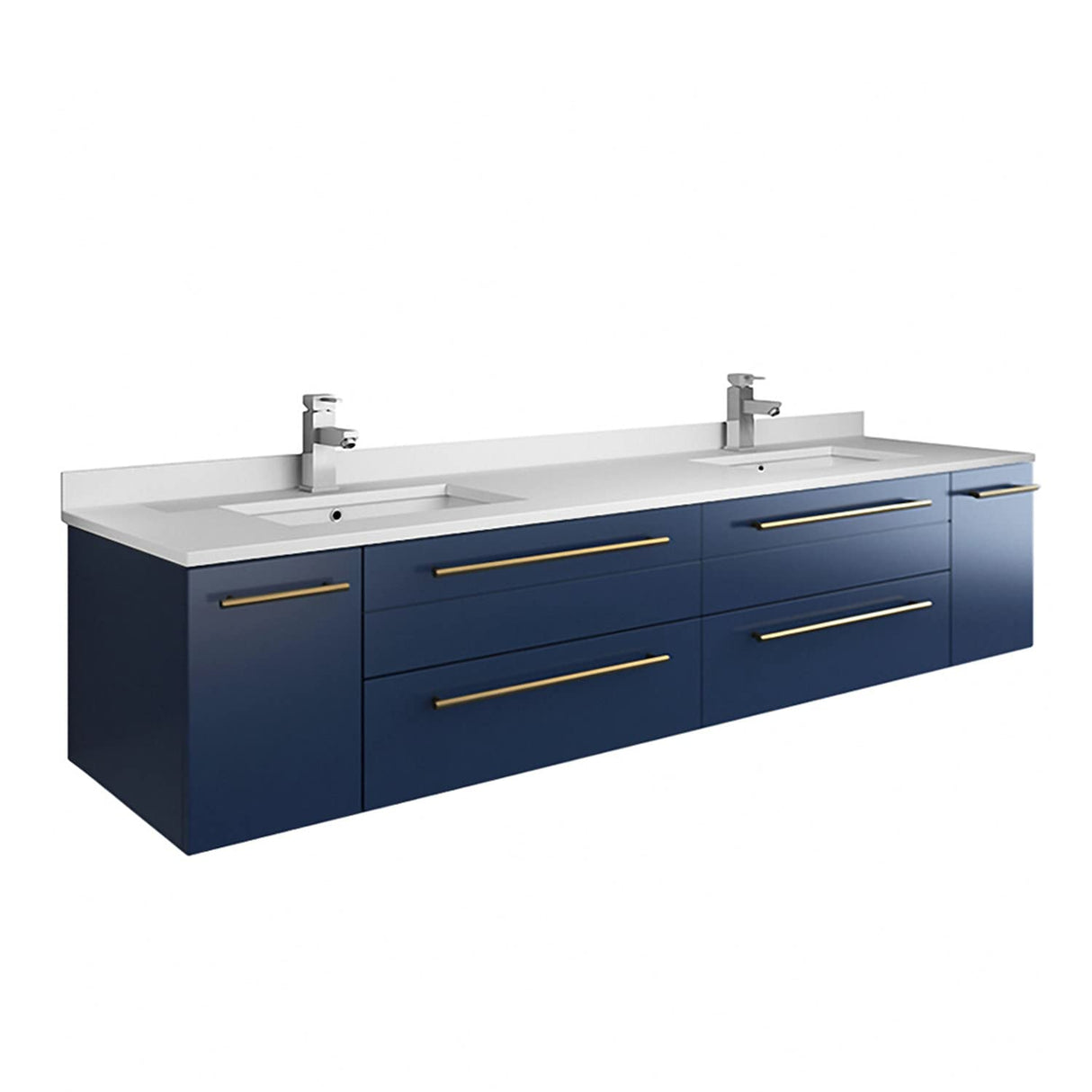 Fresca FVN6172RBL-UNS-D Fresca Lucera 72" Royal Blue Wall Hung Double Undermount Sink Modern Bathroom Vanity w/ Medicine Cabinets