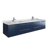 Fresca FVN6172RBL-UNS-D Fresca Lucera 72" Royal Blue Wall Hung Double Undermount Sink Modern Bathroom Vanity w/ Medicine Cabinets