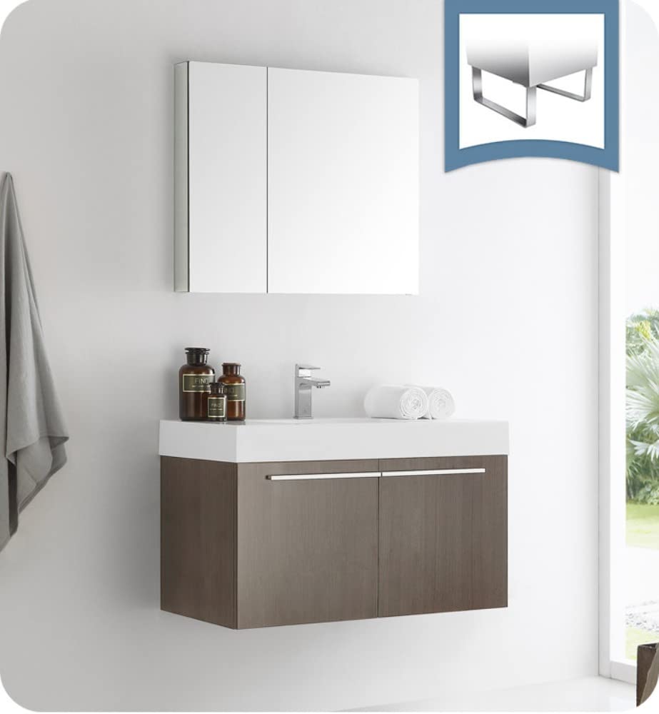 Fresca FVN8090GO Fresca Vista 36" Gray Oak Modern Bathroom Vanity w/ Medicine Cabinet