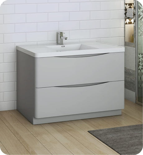 Fresca FCB9148GRG-I Fresca Tuscany 48" Glossy Gray Free Standing Modern Bathroom Cabinet w/ Integrated Sink