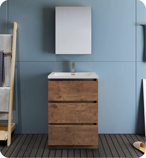 Fresca FVN9324RW Fresca Lazzaro 24" Rosewood Free Standing Modern Bathroom Vanity w/ Medicine Cabinet