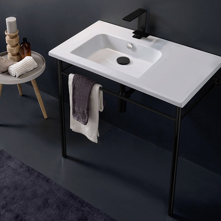 Ceramic Console Sink and Matte Black Stand, 32"