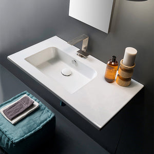 Sleek Rectangular Ceramic Wall Mounted Sink With Counter Space