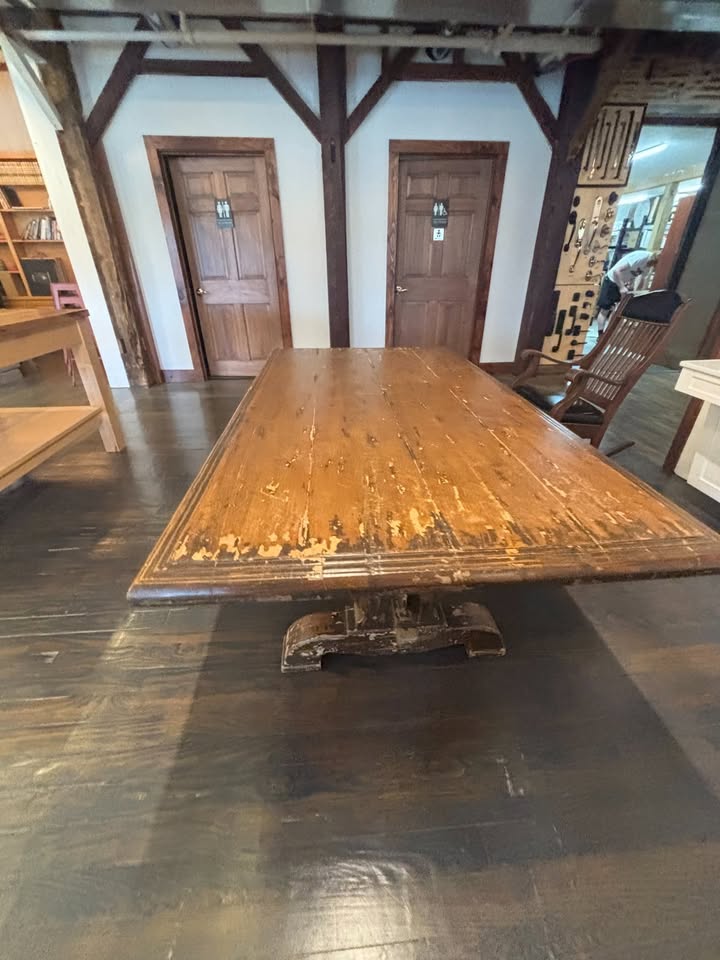 Restoration Hardware 17th Century Spanish Walnut Trestle Rectangular Distressed Wood Dining Table Solid Wood Seats 6