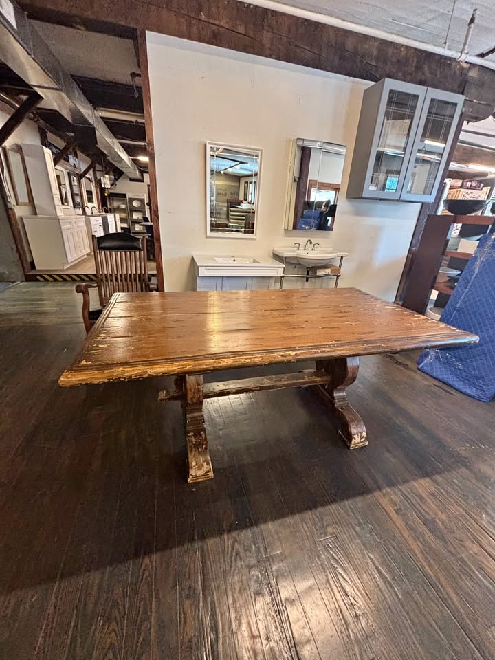 Restoration Hardware 17th Century Spanish Walnut Trestle Rectangular Distressed Wood Dining Table Solid Wood Seats 6