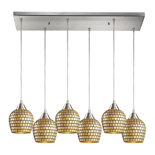 Elk 528-6RC-GLD Fusion 30'' Wide 6-Light Pendant - Satin Nickel with Gold Leaf Mosaic