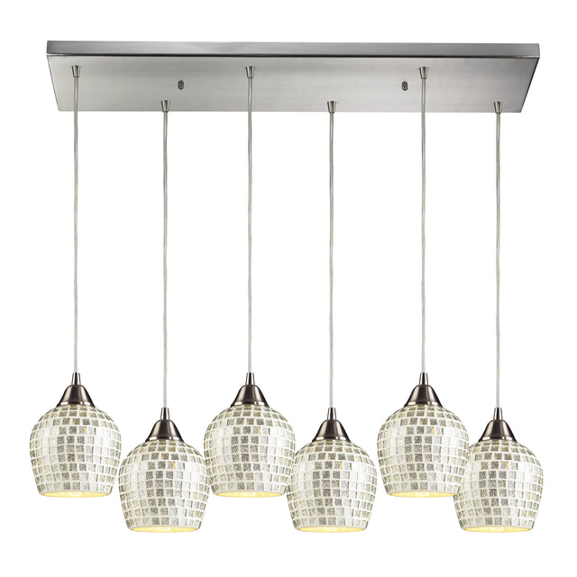 Elk 528-6RC-SLV Fusion 30'' Wide 6-Light Pendant - Satin Nickel with Silver Mosaic