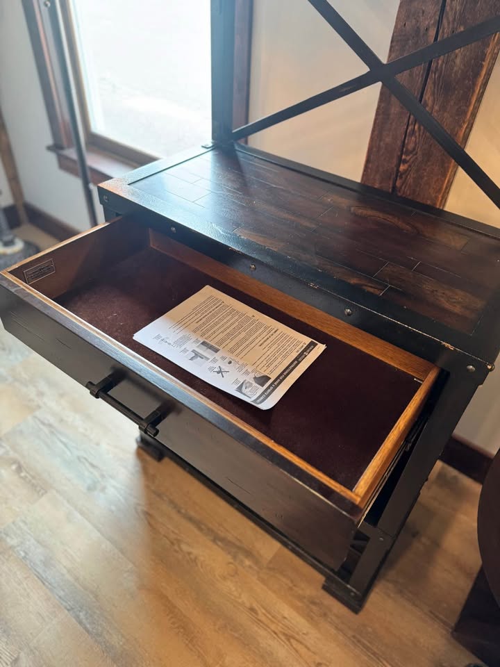 Howard Miller Red Mountain Wine & Bar Cabinet 695138 - Rustic Hardwood Finish, Home Liquor Storage, Hanging Stemware Rack, 14 Bottle Wine Rack (Showroom For Sale) Consignment